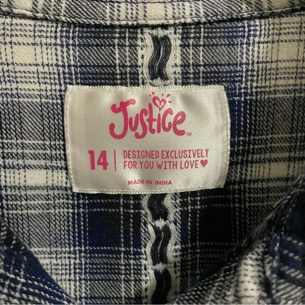 Justice Blue and White Plaid Top